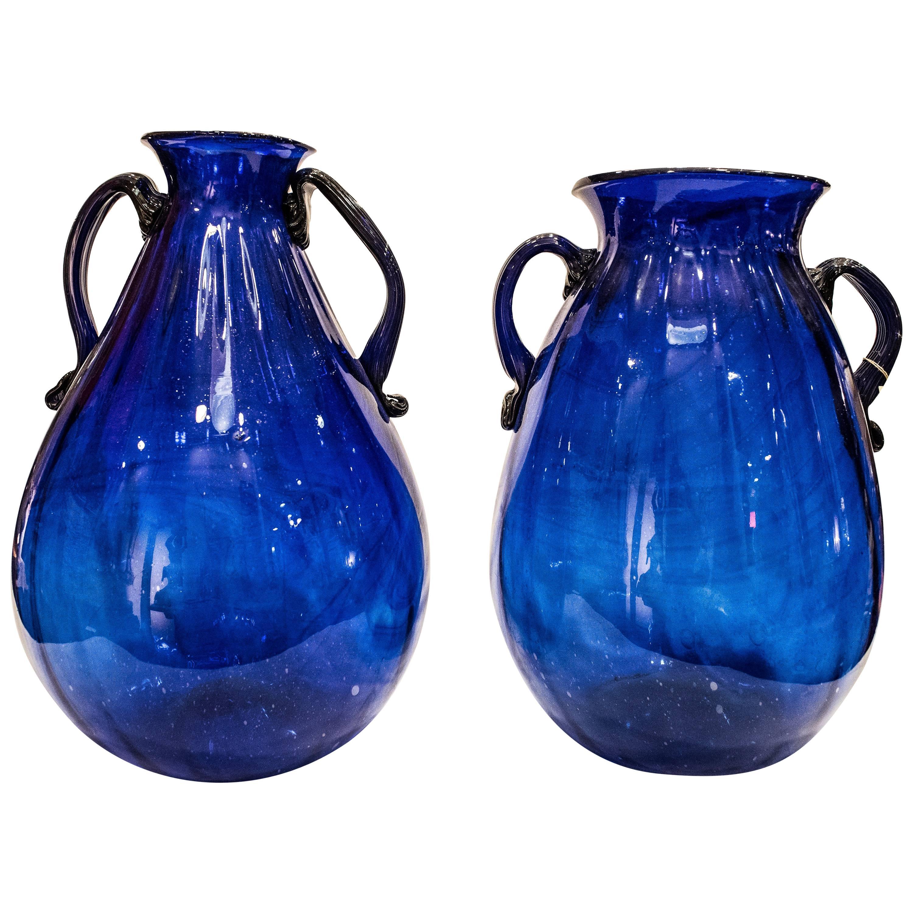 Pair of Blue Murano Crystal Vases