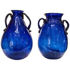 Pair of Blue Murano Crystal Vases