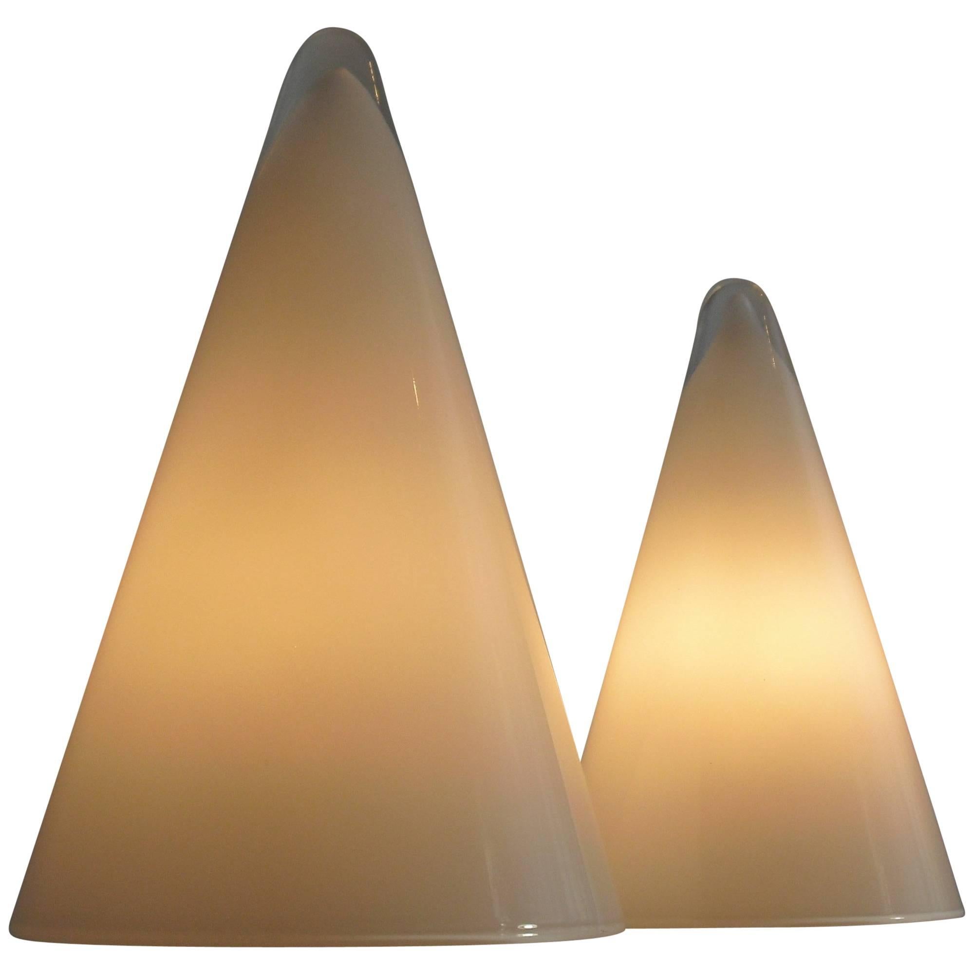 Set Vintage French Opal Glass 'Iceberg' Table Lamps, 1980s