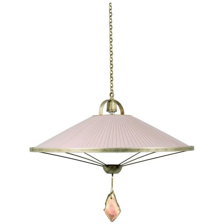 Sunshine Pendant Lamp Chiffon Silk Shade Savanna Color with Silvered Glass Jewel 1