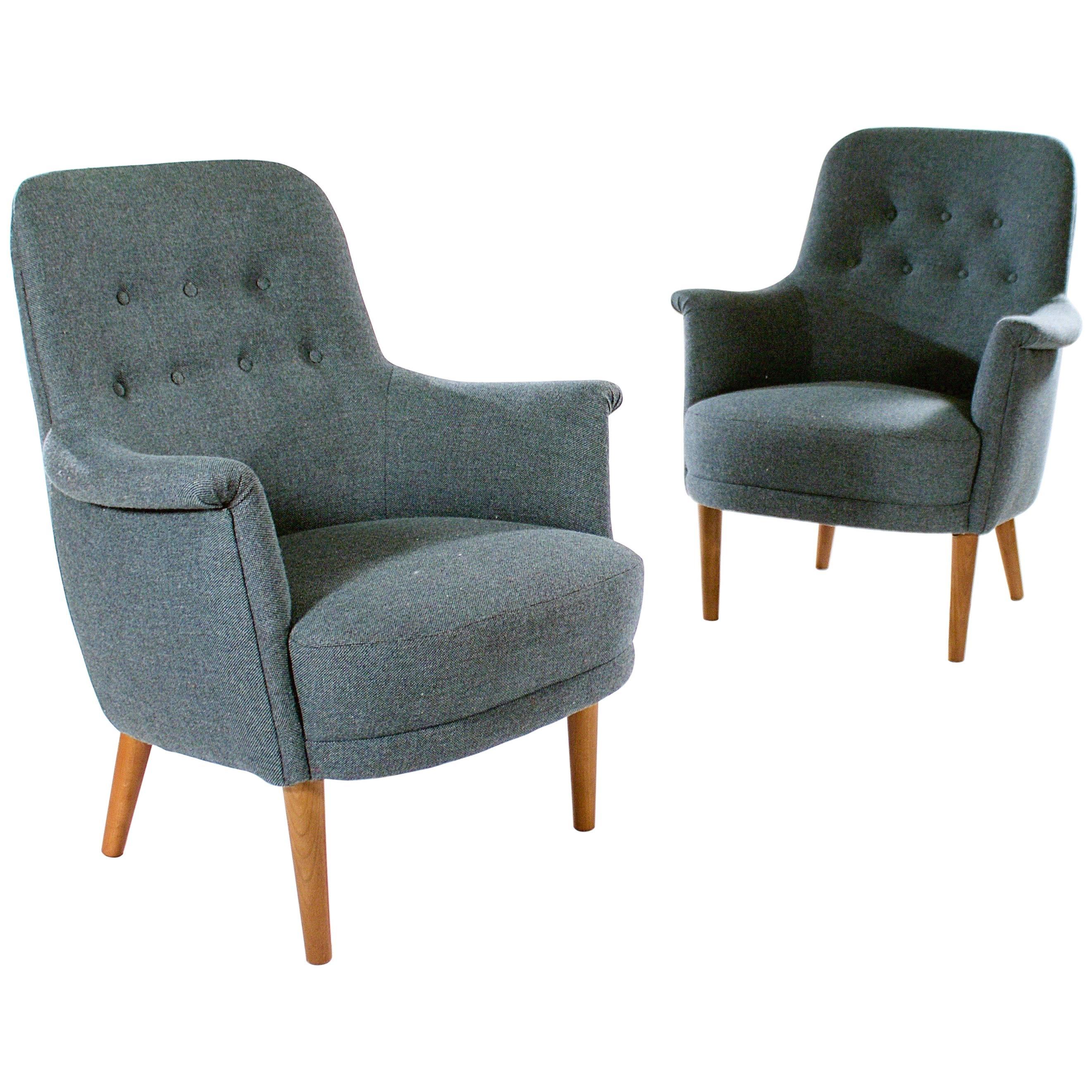 Pair of 'Husmor' Upholstered Easy Chairs by Carl Malmsten, (1888 -1972) For Sale
