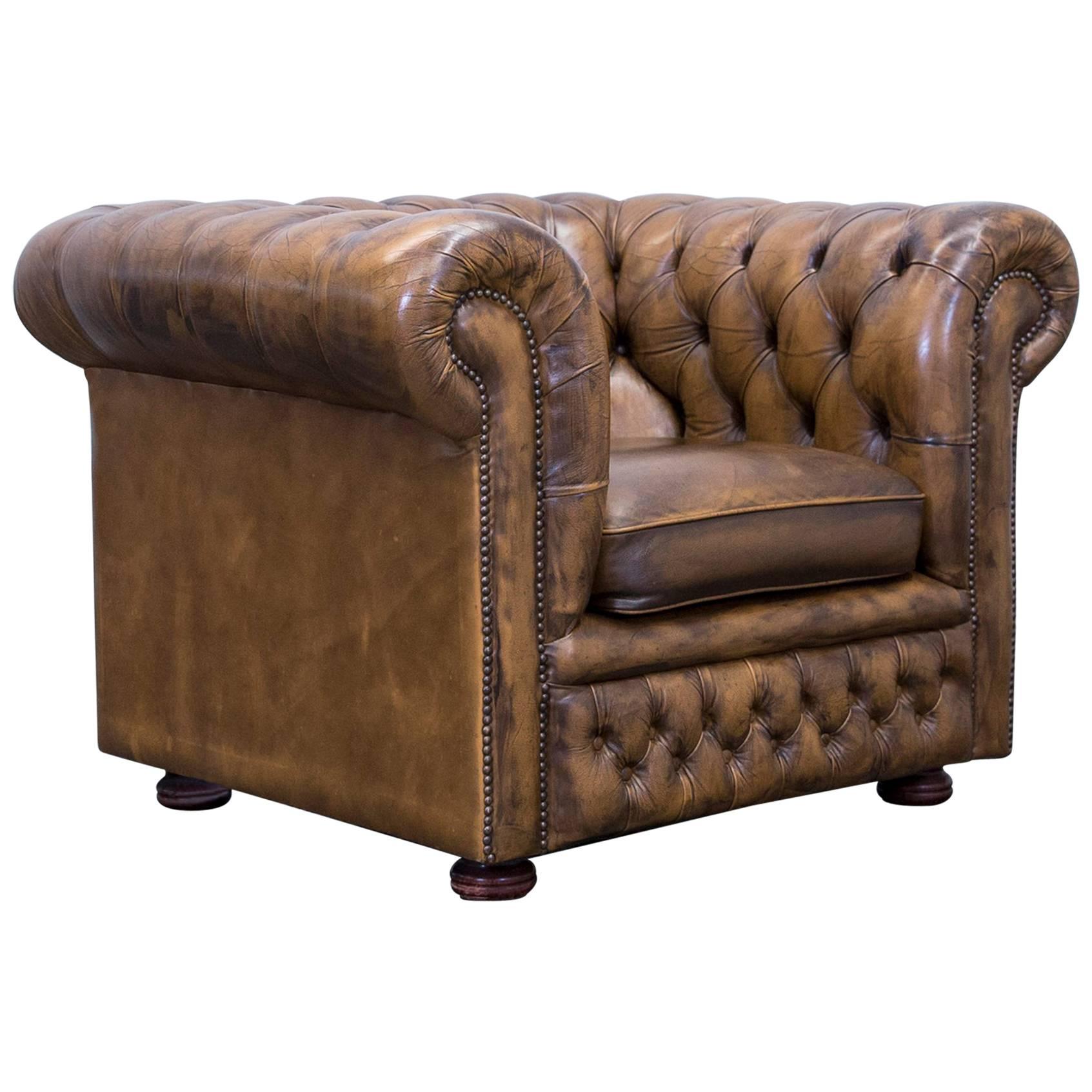 Chesterfield Clubchair Leather Brown Oneseater Couch Retro Vintage