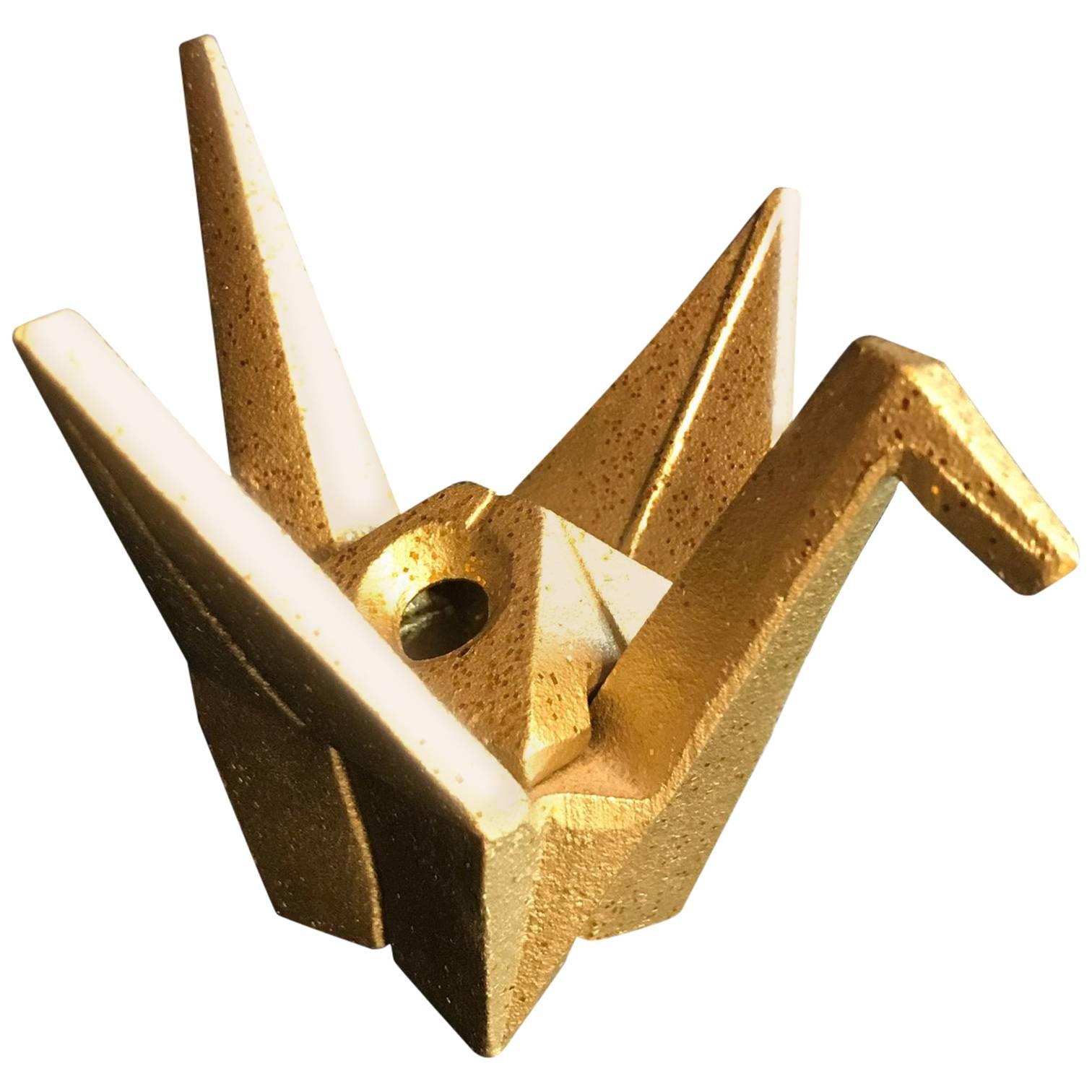 Japanese Signed Gold Gilt  "Origami" Crane Censer