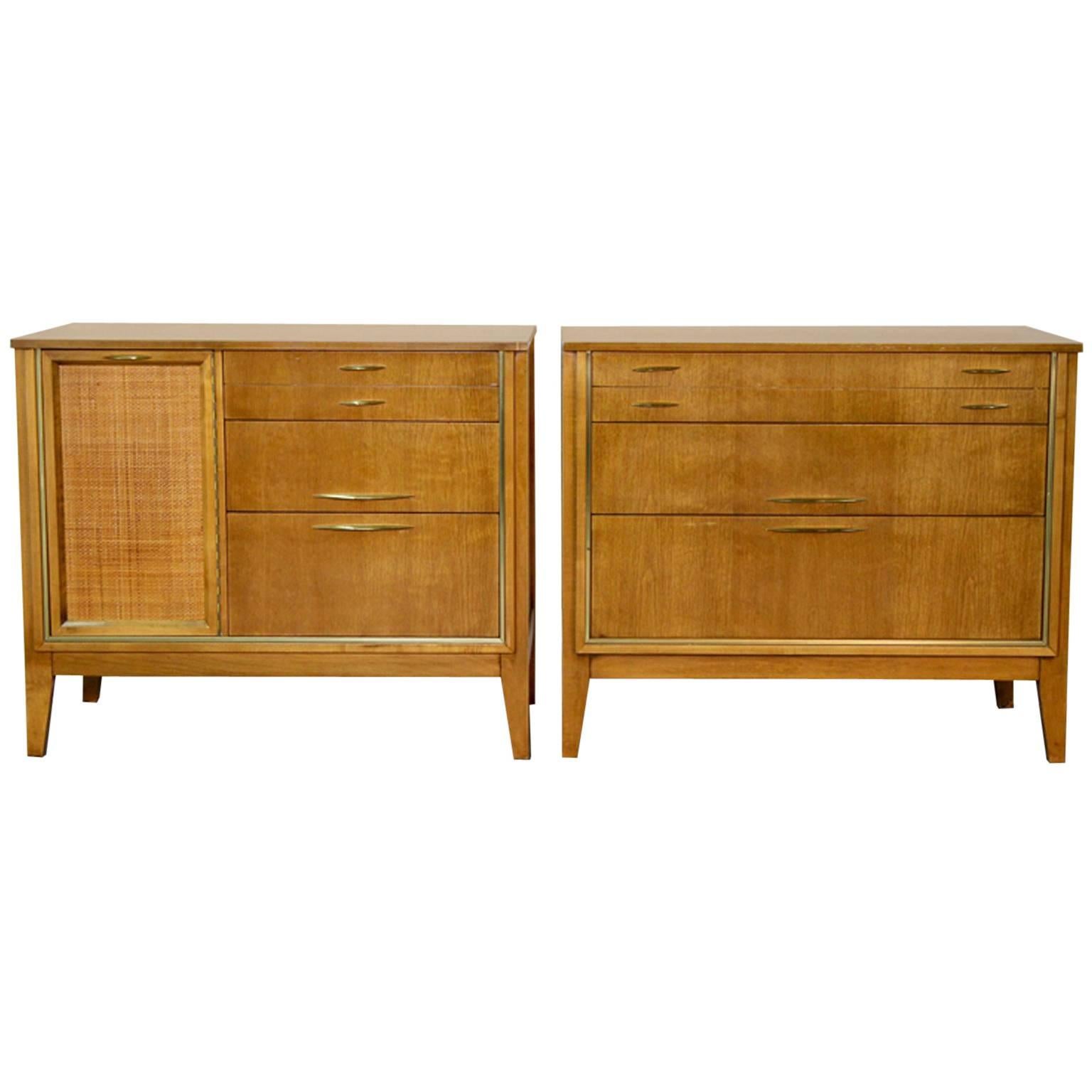 Pair of Midcentury Chests with Brass Detail For Sale