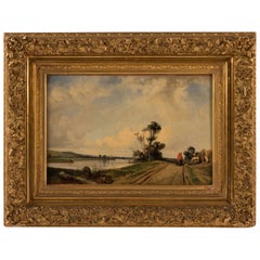 Eugene Le Poittevin Oil on Canvas Farmer on the Towpath, circa 1850