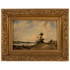 Eugene Le Poittevin Oil on Canvas Farmer on the Towpath, circa 1850