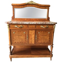 Antique Louis XVI Style Buffet Cabinet with Mirrored Backsplash