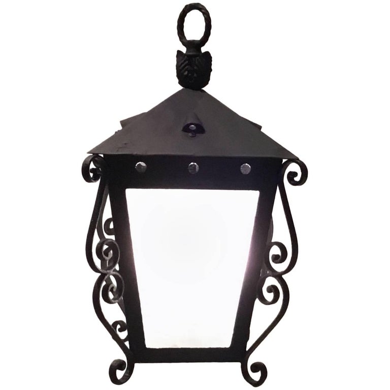 Mizner-style iron hanging lantern, 1960