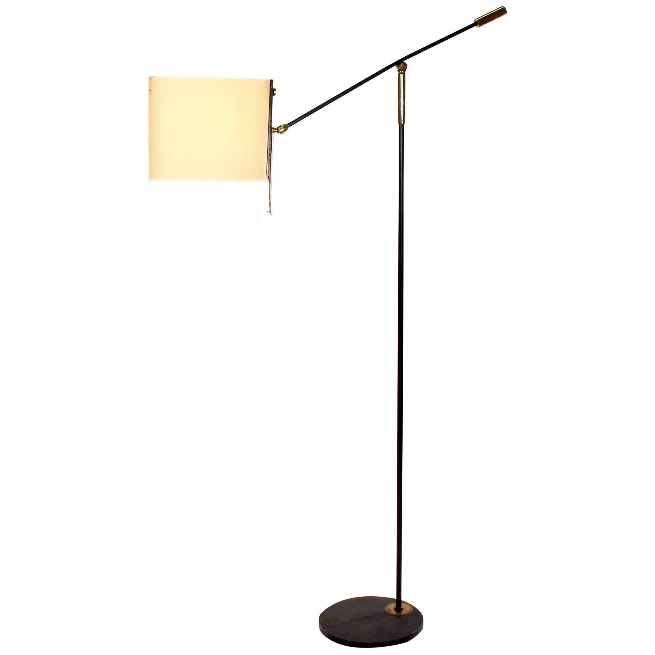 Black Lacquered and Gilt Brass Floor Lamp by Maison Lunel