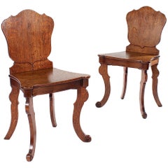 Pair of Unusual George IV Oak Shield Back Hall Chairs
