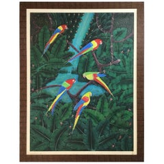 Parrots in the Jungle Haitian Oil Painting