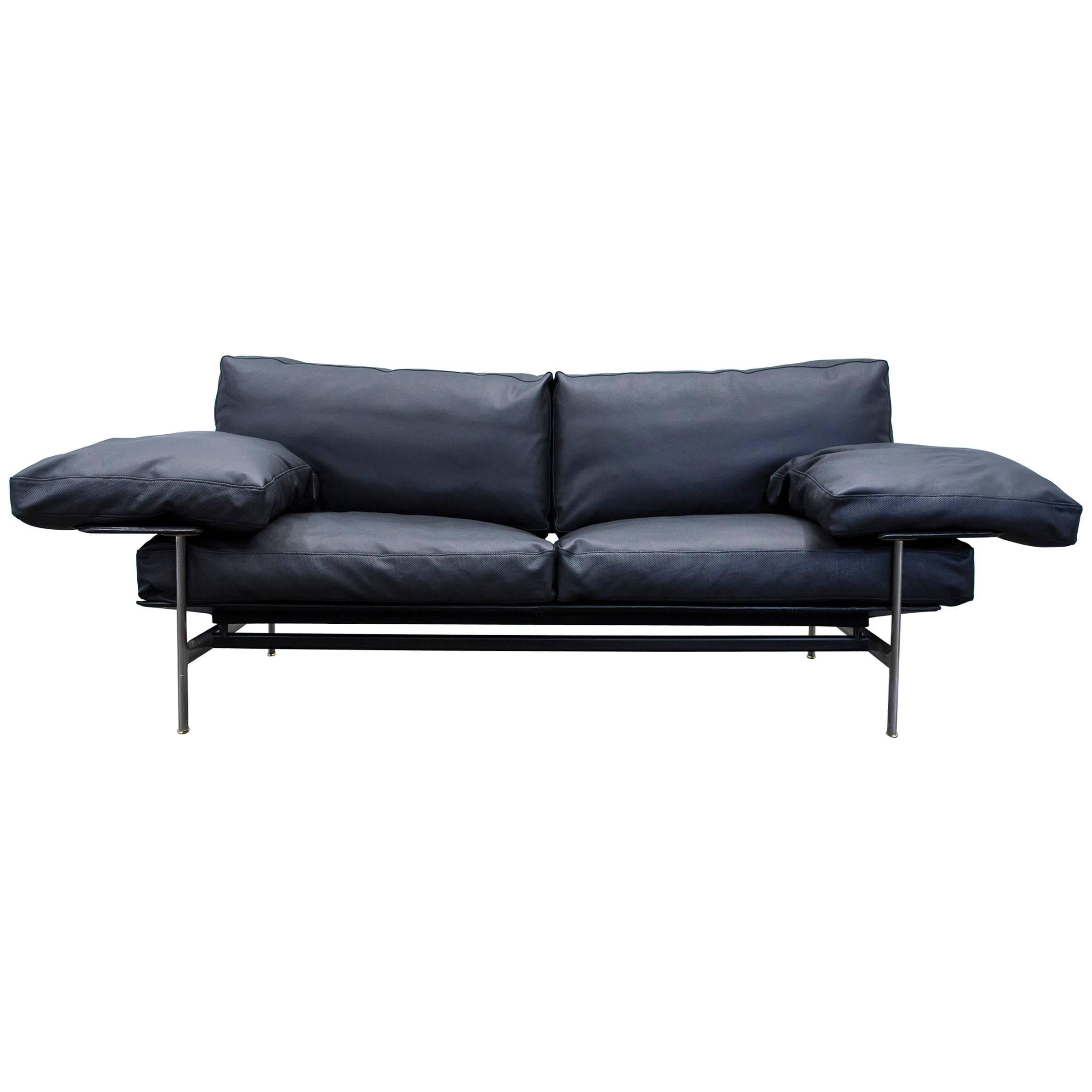 B&B Italia Diesis Designer Sofa Leather Black Two-Seat Couch Modern