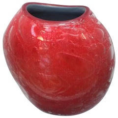 Italian handcraft red "pulegoso" blown glass vase