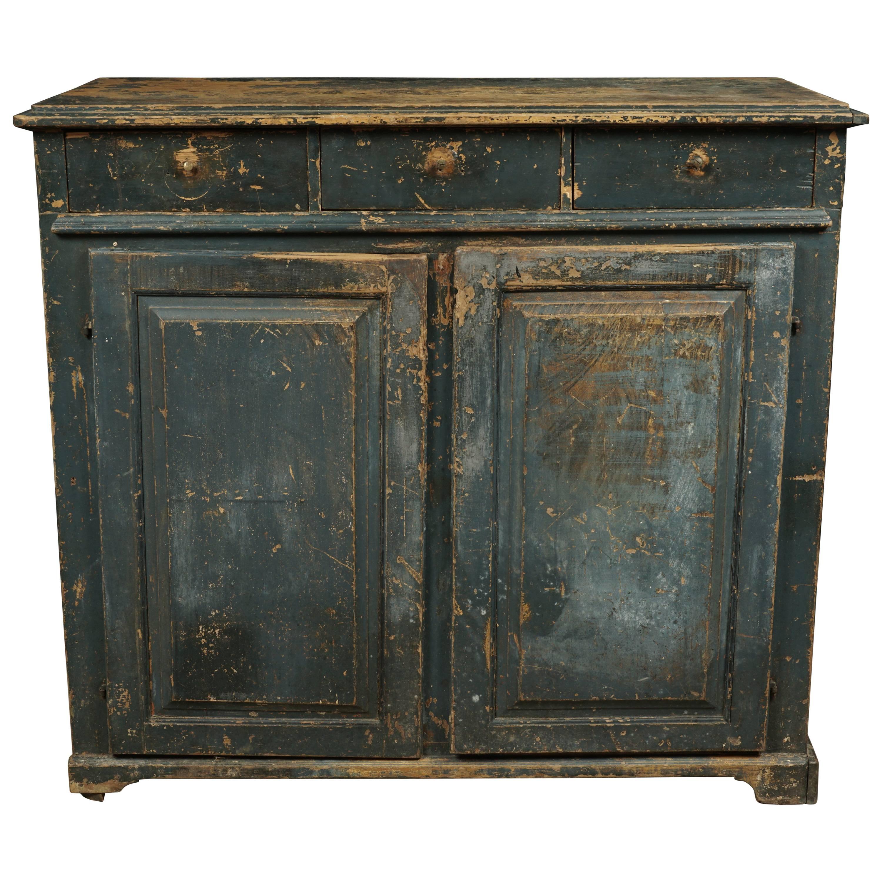 Swedish Sideboard Cabinet in Original Blue Paint, circa 1850