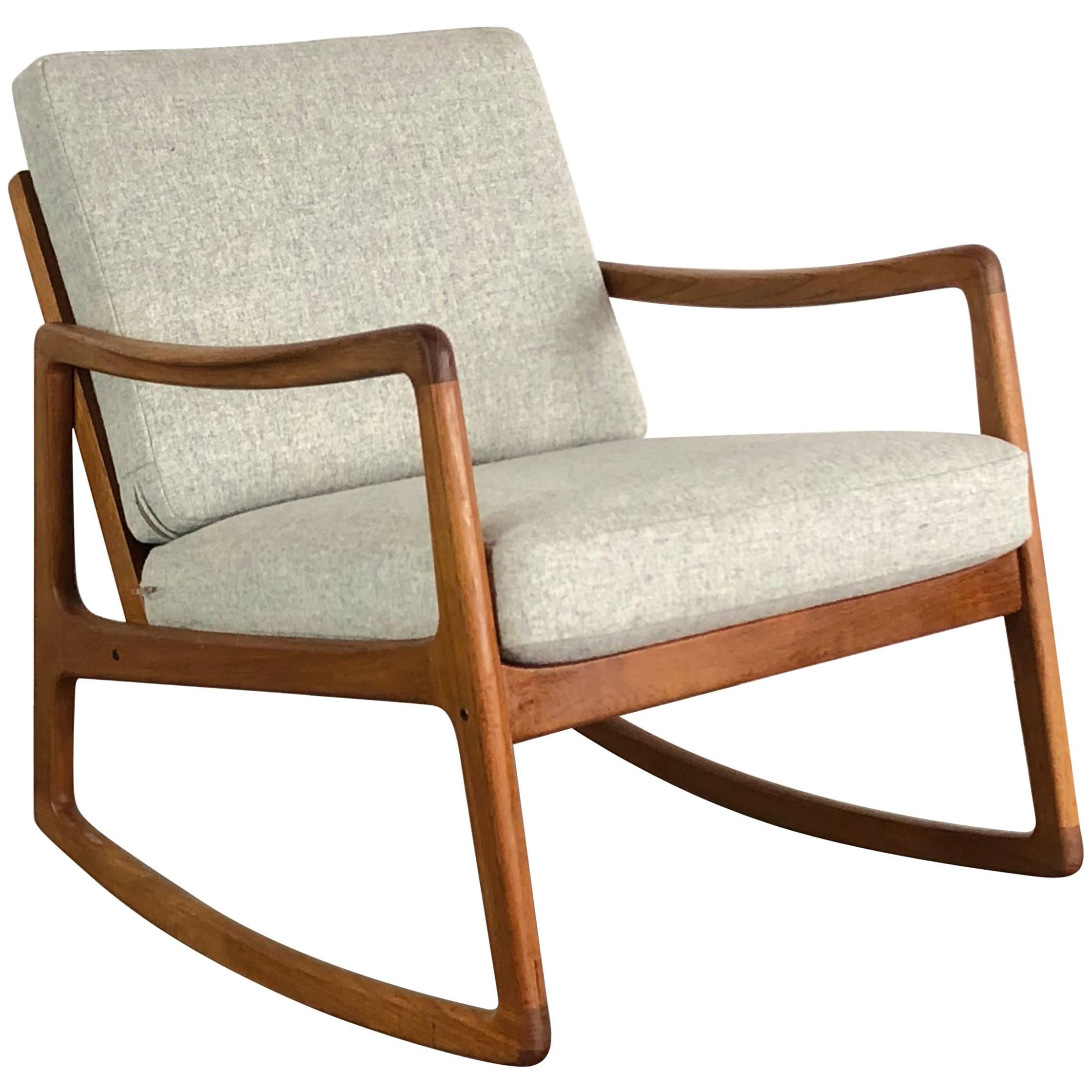 Vintage Midcentury Ole Wanscher for France & Son Denmark Teak Rocking Chair For Sale