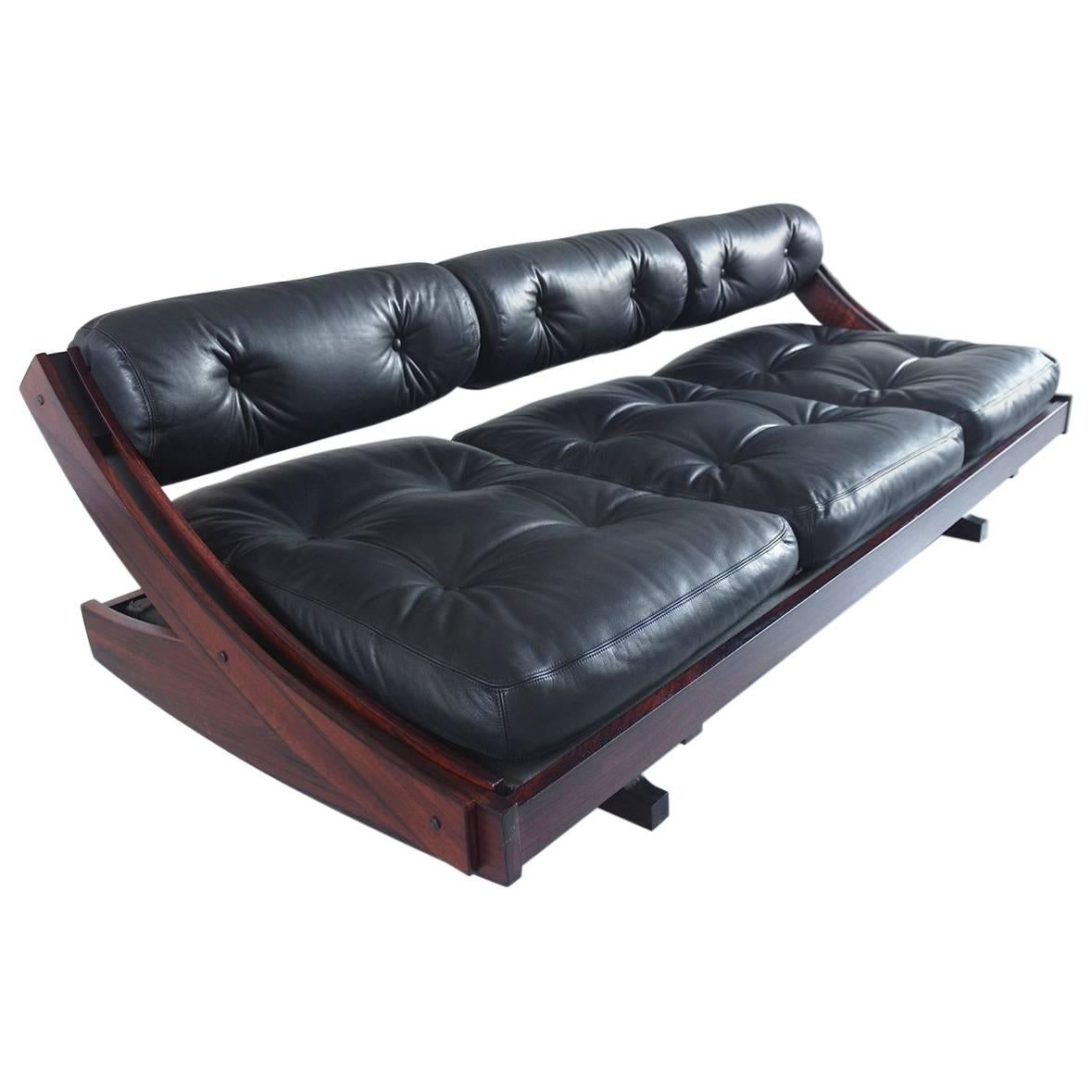Gianni Songia Black Leather Daybed Sofa Model GS-195 for Sormani, Italy, 1963
