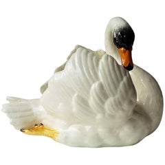 Antique Majolica Swan Jardiniere Jerome Massier, circa 1900