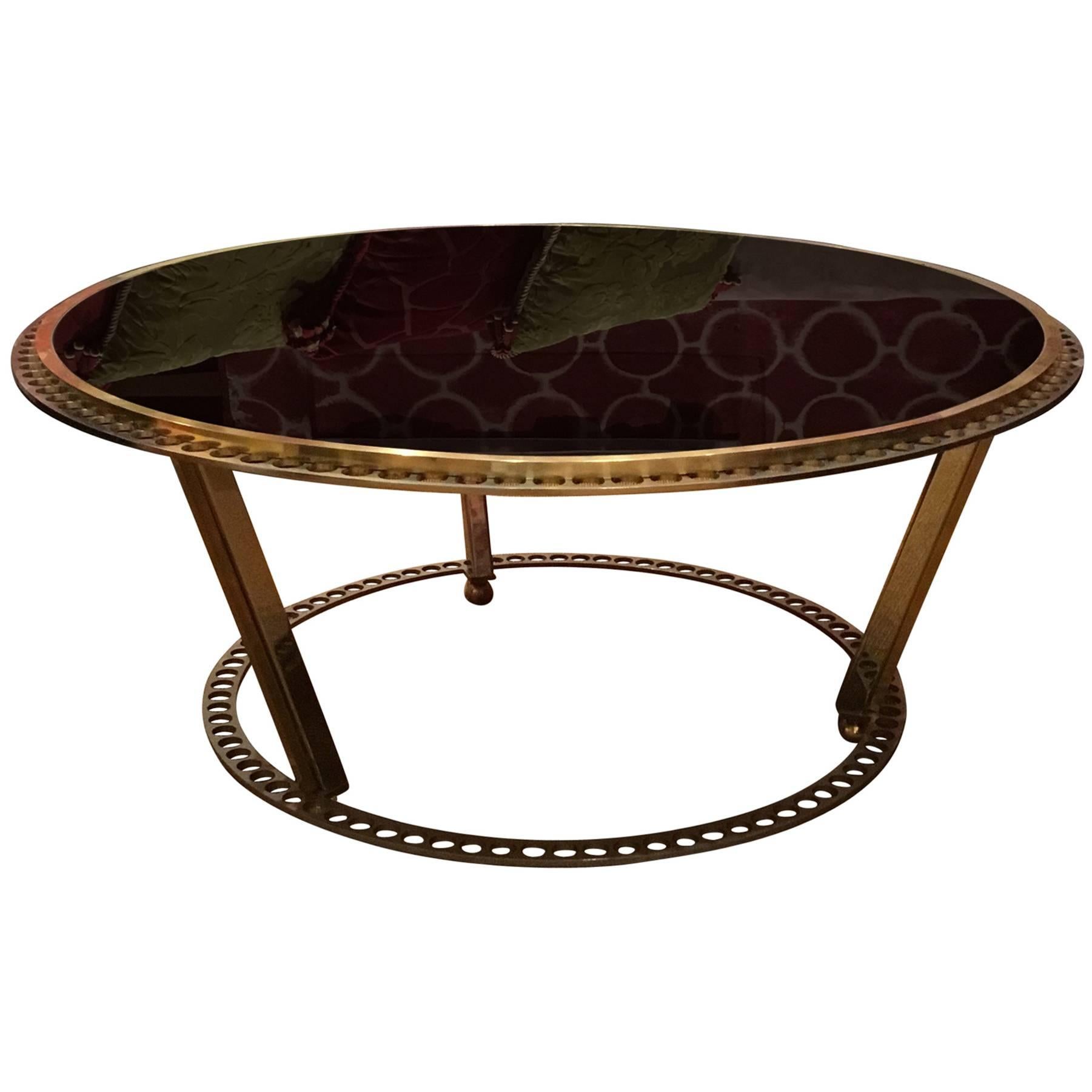 Coffee Table, Brass and Black Glass, made in Italy modern piece For Sale