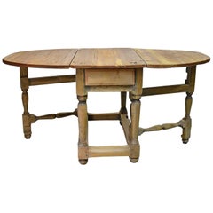 Norwegian Baroque Drop-Leaf Farmhouse Dining Table in Pine w/ Gate-Leg, c. 1740