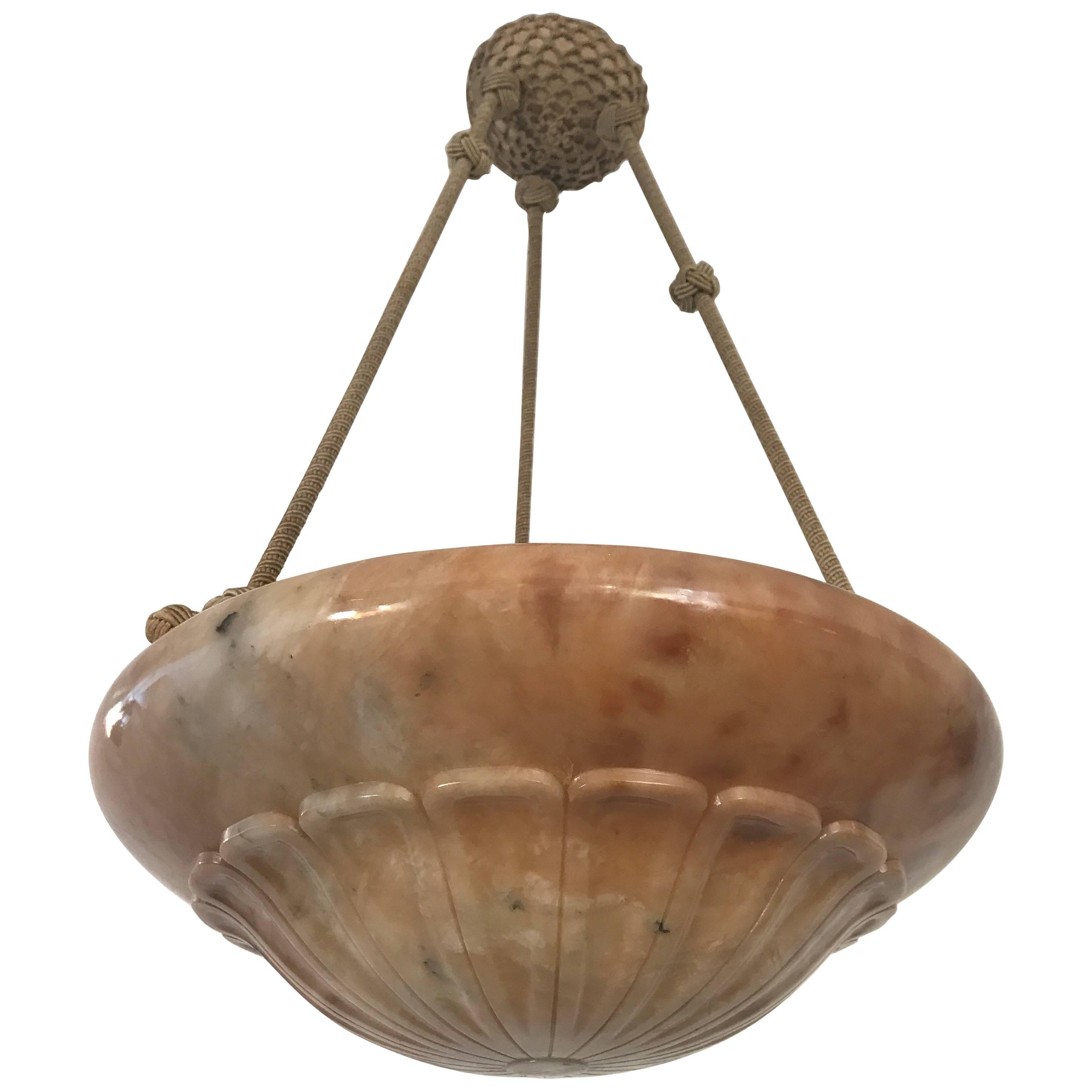 Swedish Art Nouveau Jugendstil Carved Alabaster Pendant Lamp Chandelier For Sale