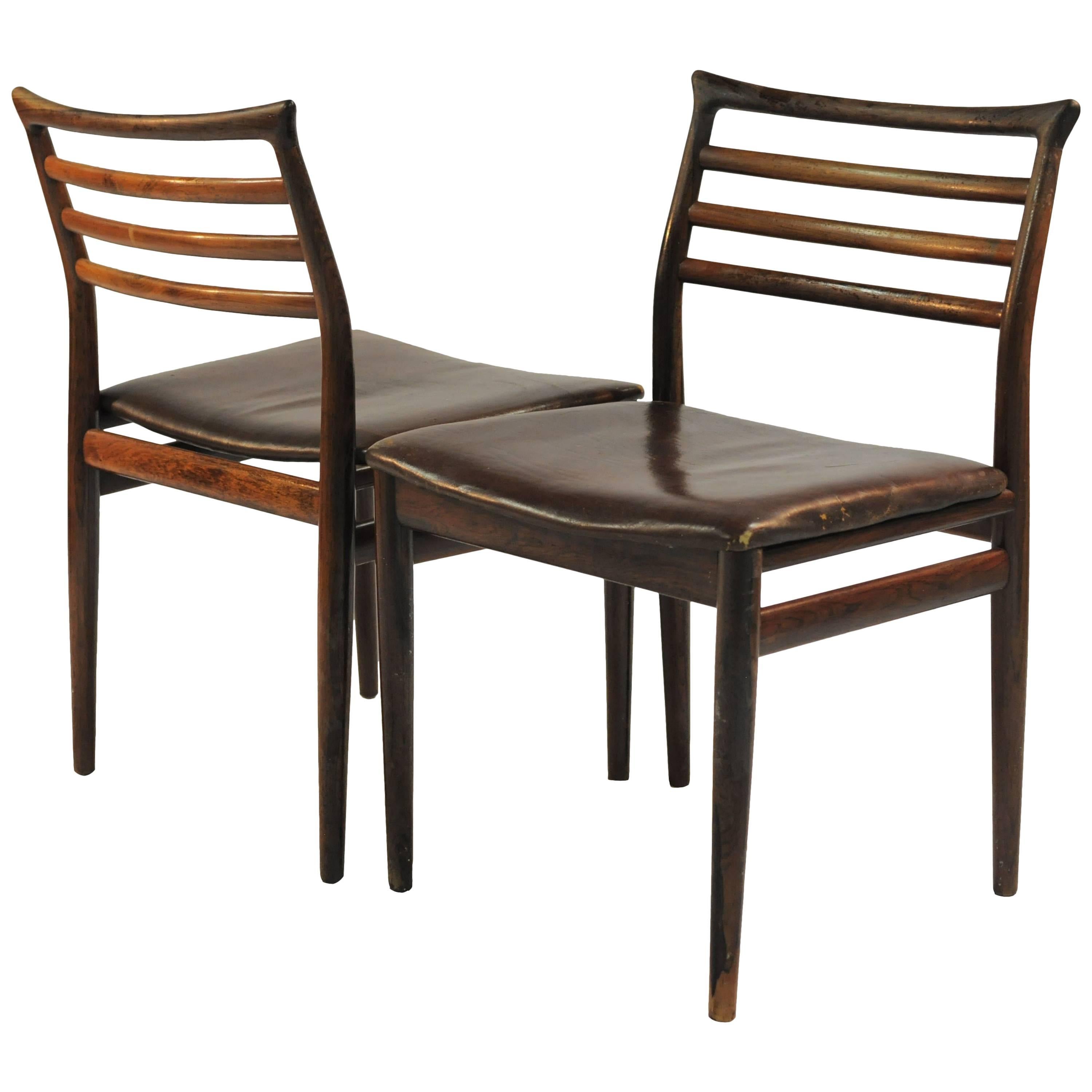 1960s Erling Torvits Set of Six Dining Chairs in Rosewood and Black Leather