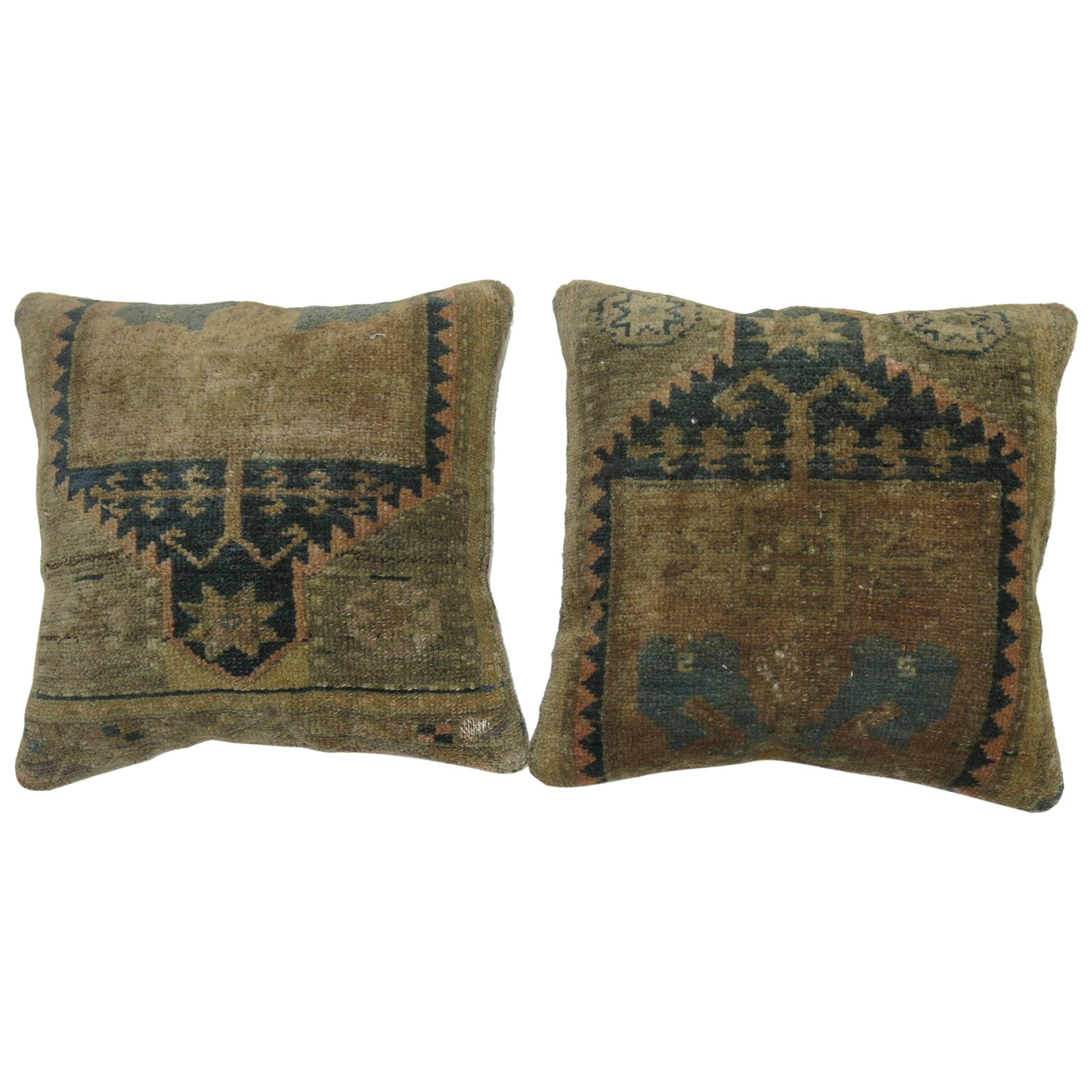 Pair of Turkish Oushak Rug Pillows