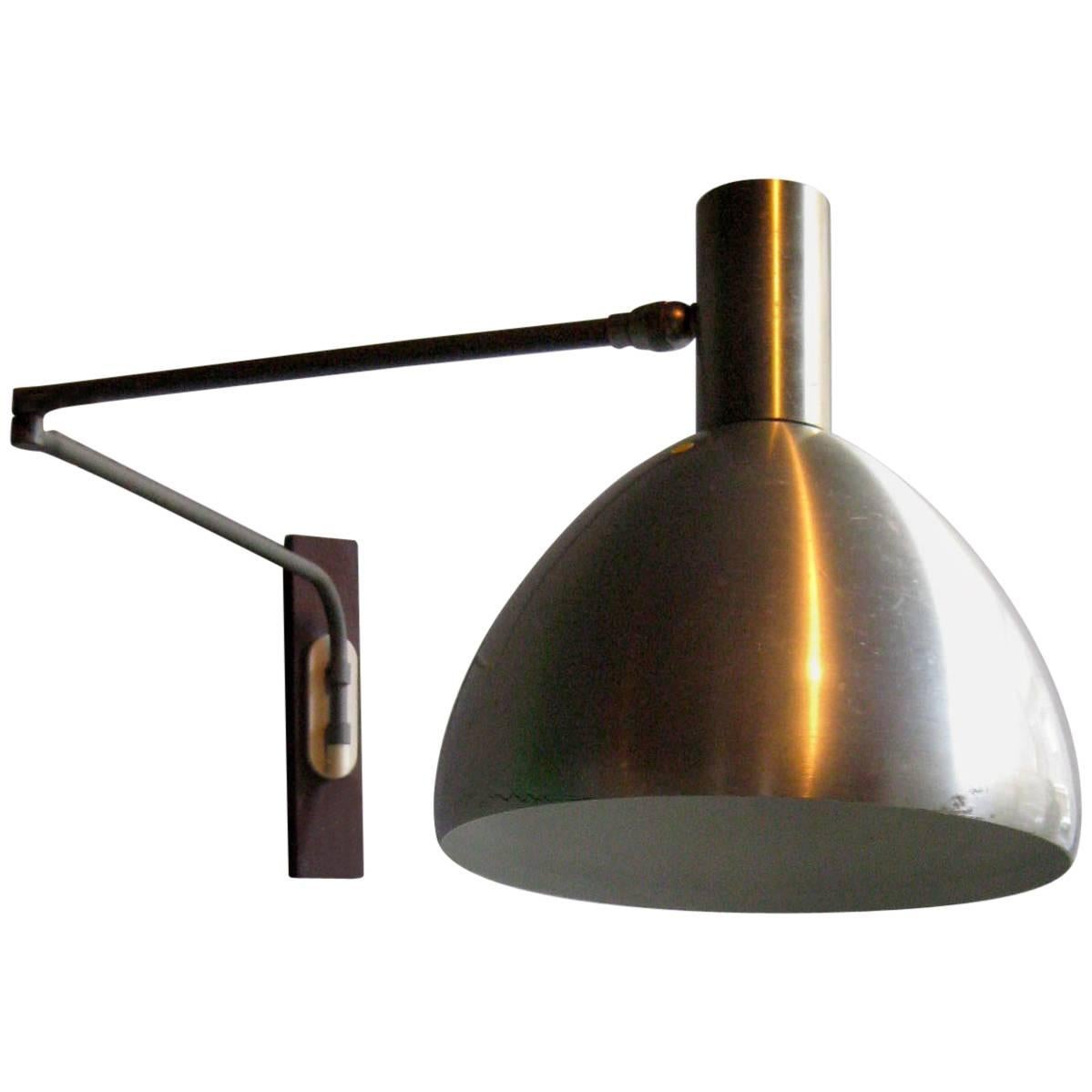 Danish alumminium Adjustable Wall Lamp with wooden holder For Sale