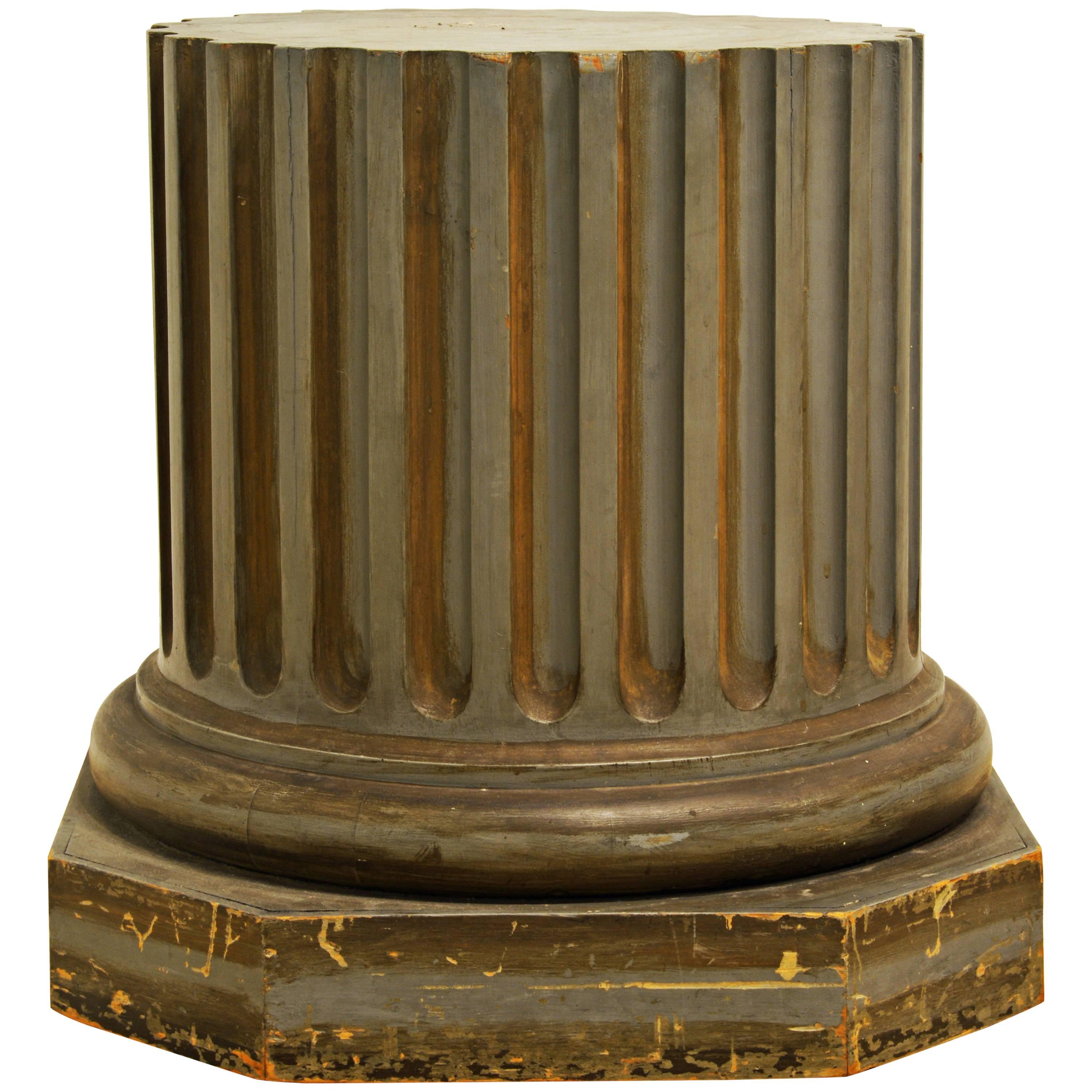 Great Vintage Greco-Roman Style Grey Painted Column Pedestal