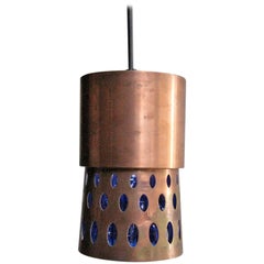Sandinavian Modern Copper Pendant Lamp with Blue Glass Inside