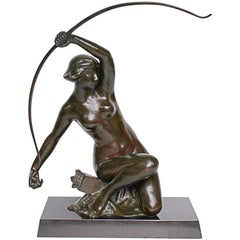 Antique Art Nouveau Bronze Sculpture of Diana