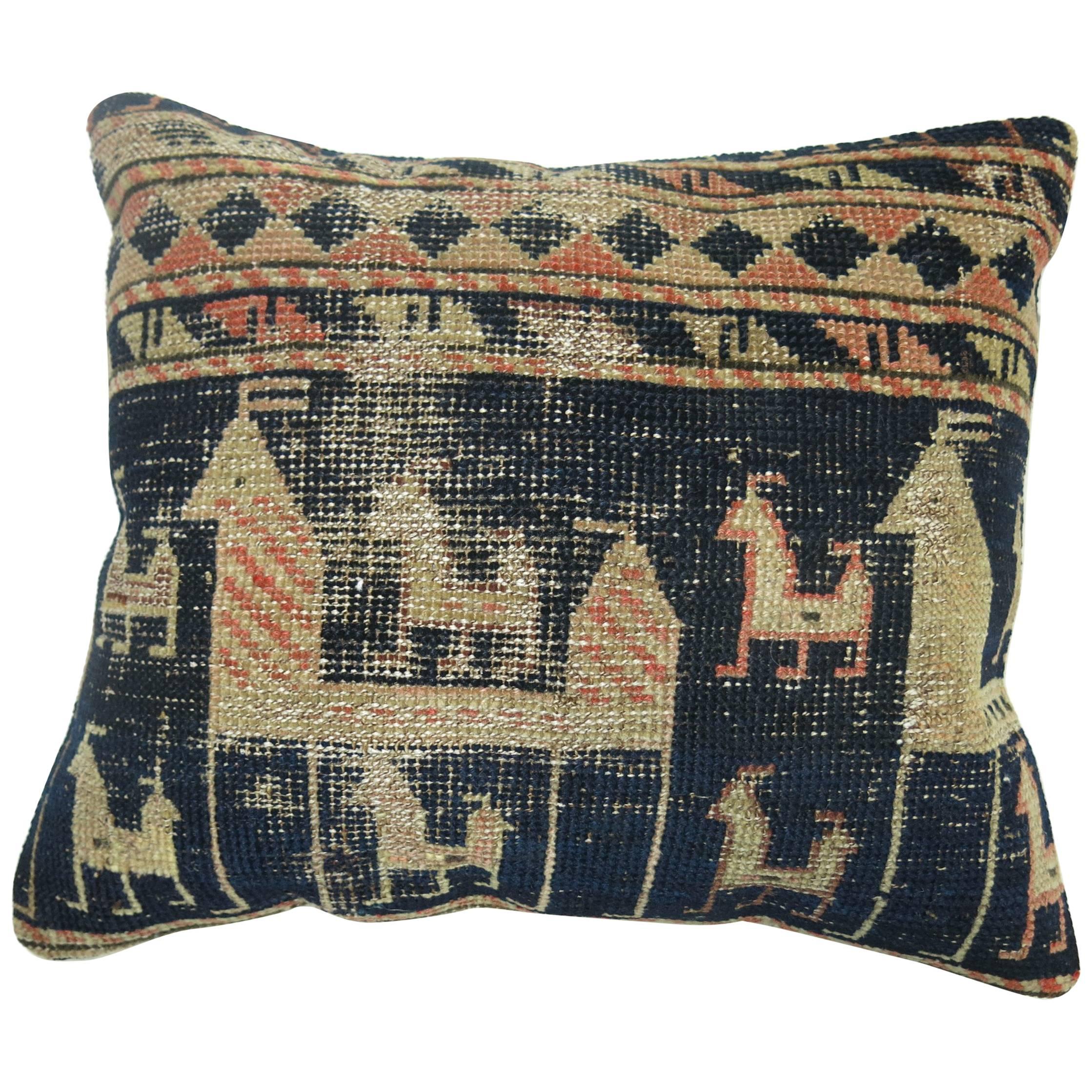 Shabby Chic Tribal Pictorial Caucasian Rug Pillow