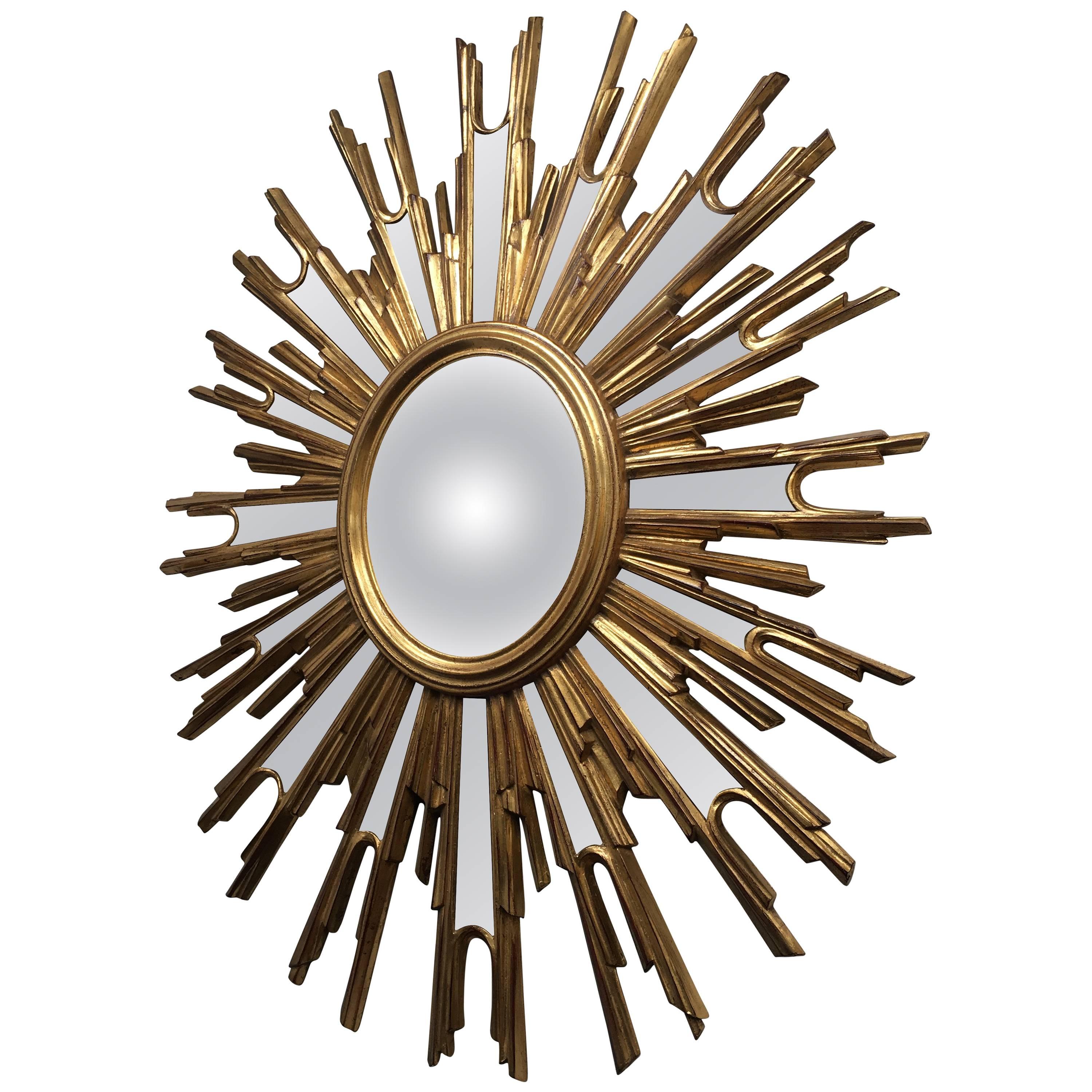 Decorative Vintage French Convex Sunburst Mirror For Sale