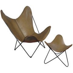 Butterfly Lounge Chair und Ottomane aus Leder von Hardoy für Knoll