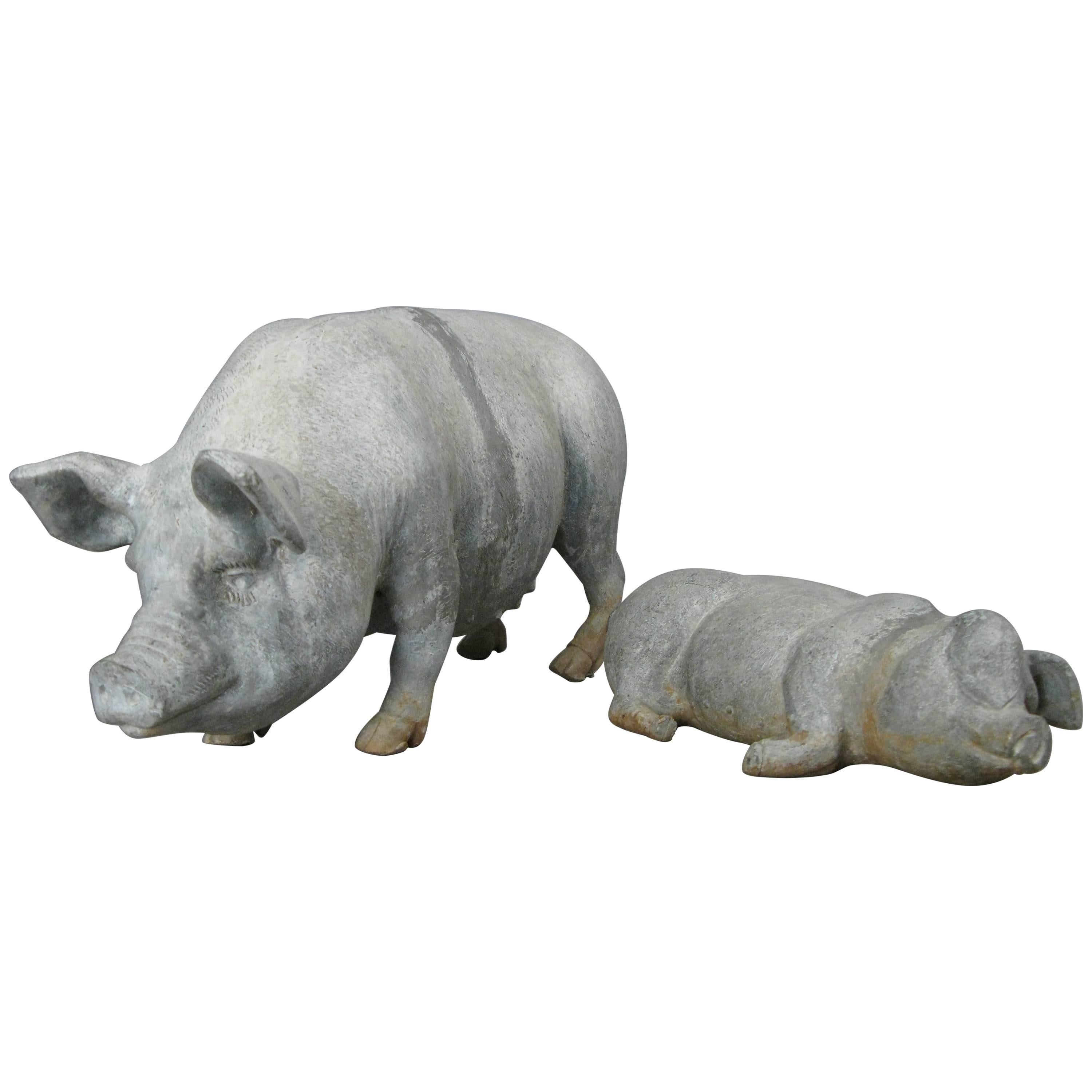 English Lead Garden Pig and Piglet