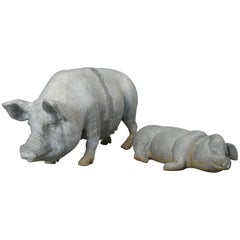 Vintage English Lead Garden Pig and Piglet