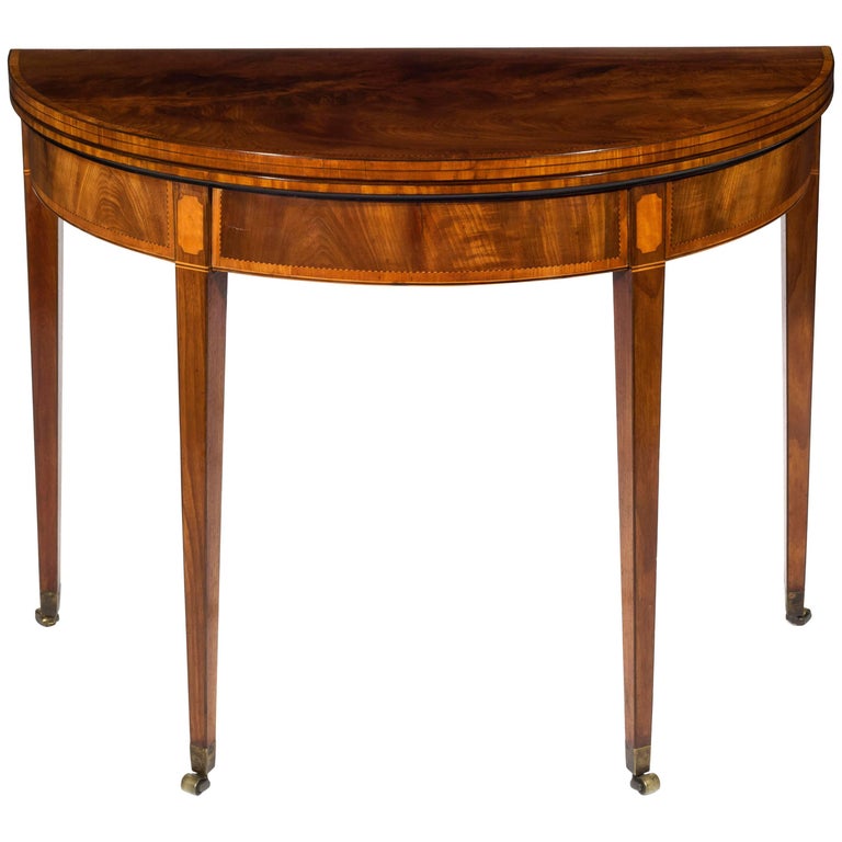 English 18th Century III Figured Mahogany Inlaid HalfMoon Table
