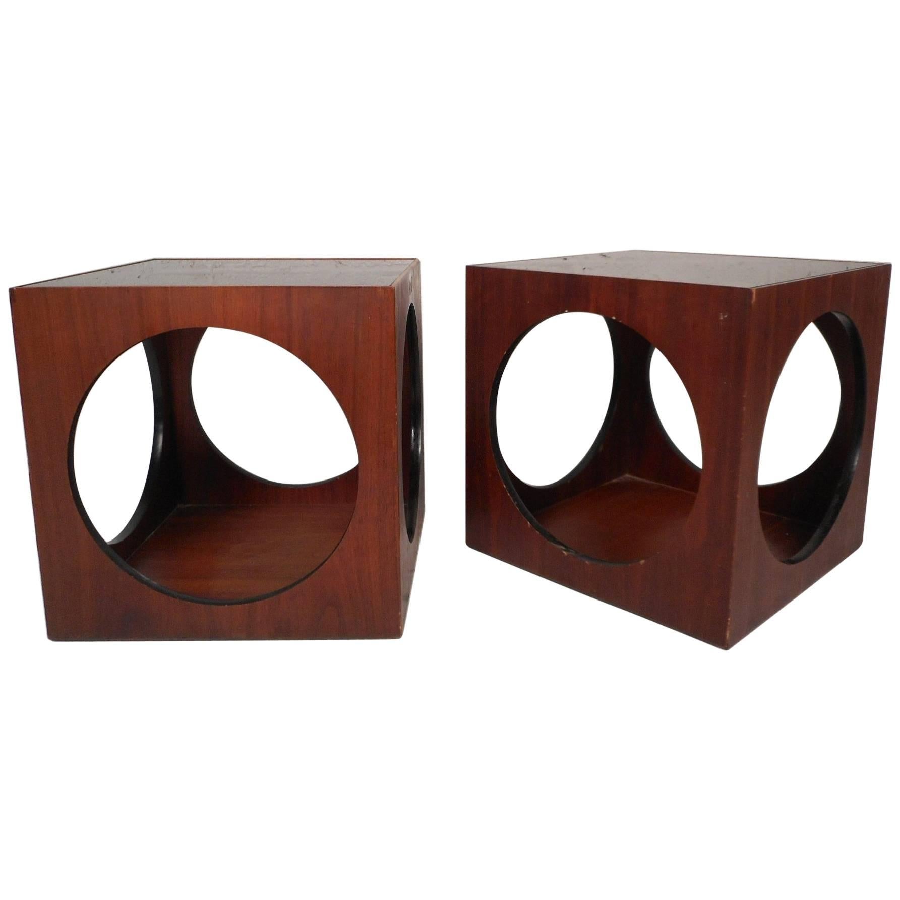 Pair of Mid-Century Modern Cube End Tables