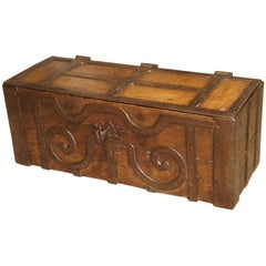 Antique 17th Century Oak and Iron Bound Money Trunk from Haut Jura, France
