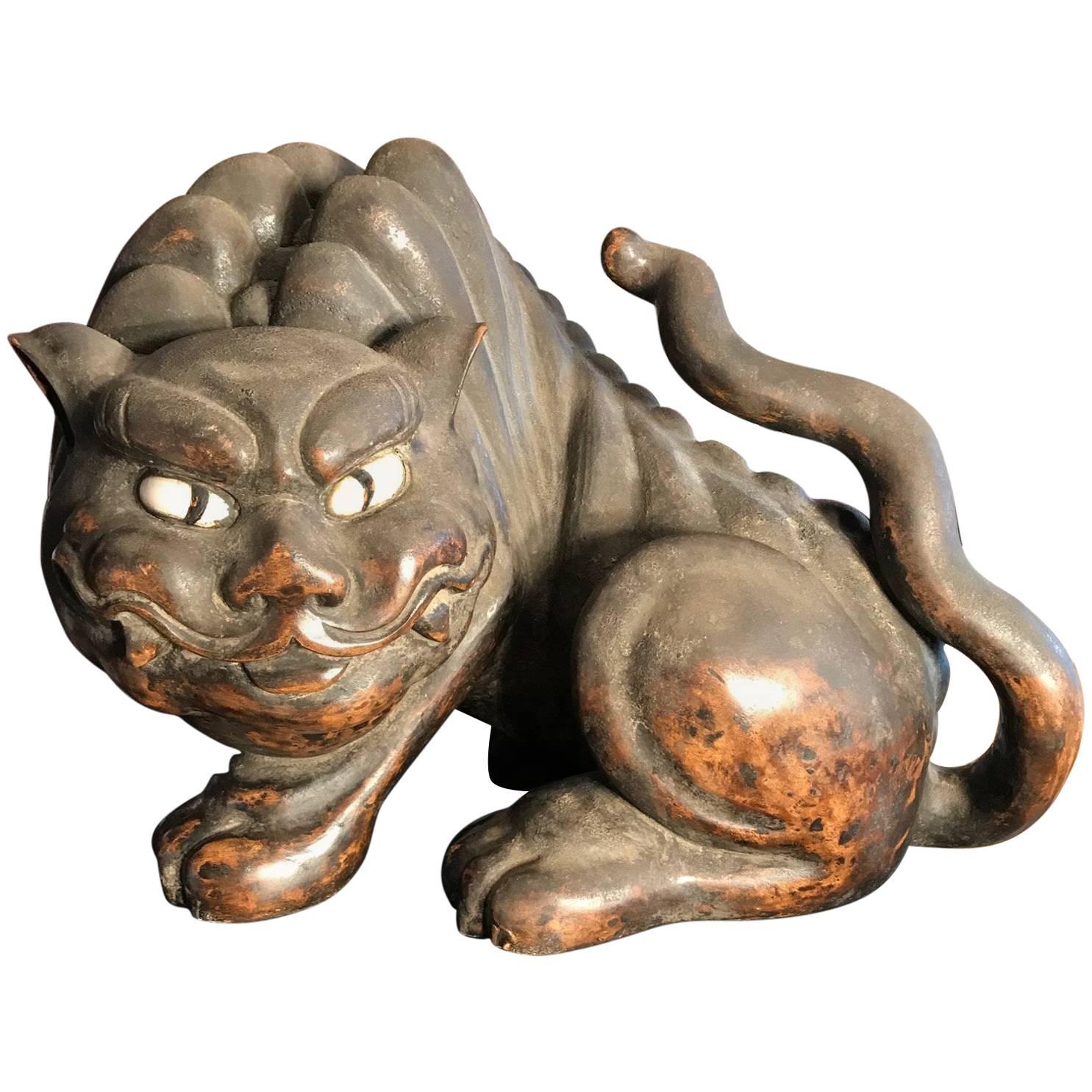 Japanese Stunning Antique Tiger Hand-Carved and Important Provenance