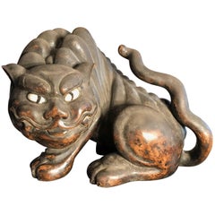 Japanese Stunning Antique Tiger Hand-Carved and Important Provenance