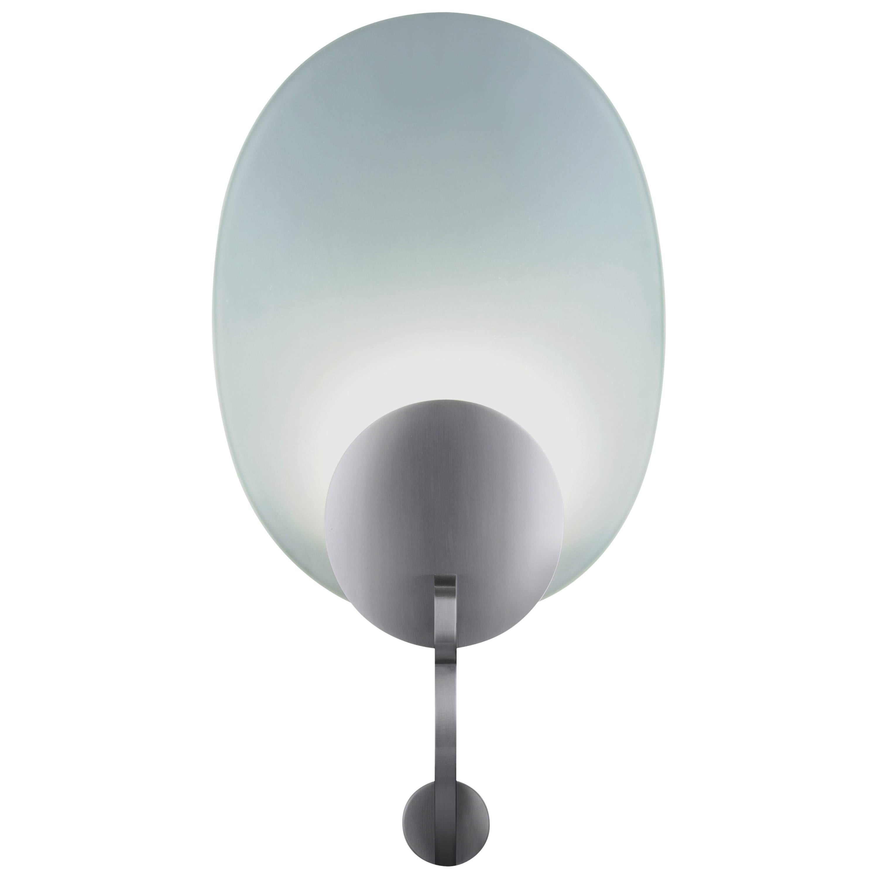 Clear Frosted Glass Curved Oval Wall Sconce in Manner of Streamline Moderne For Sale