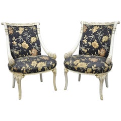 Vintage Pair of French Hollywood Regency Carved Cornucopia Chairs after Grosfeld House