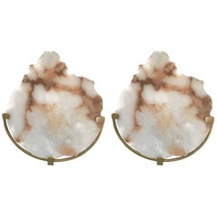 Contemporary Pair of Sconces Alabaster and Brass. Italy, 2017