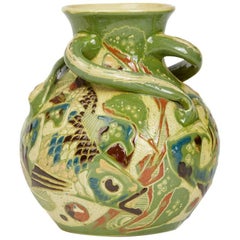 Charles Brannam Handled Thomas Liverton Fish Vase, 1902