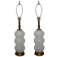 Pair of Murano Glass White Mottled Lamps