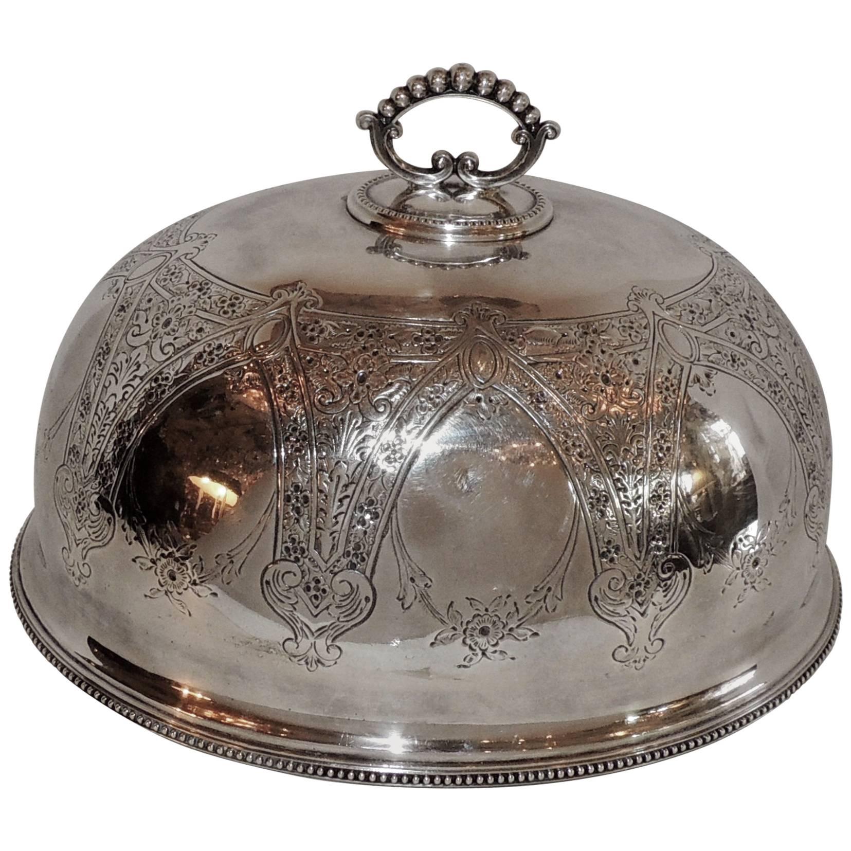 Antique Silver Plated Meat Food Turkey Dome Cover Victorian Cloche Large Serving