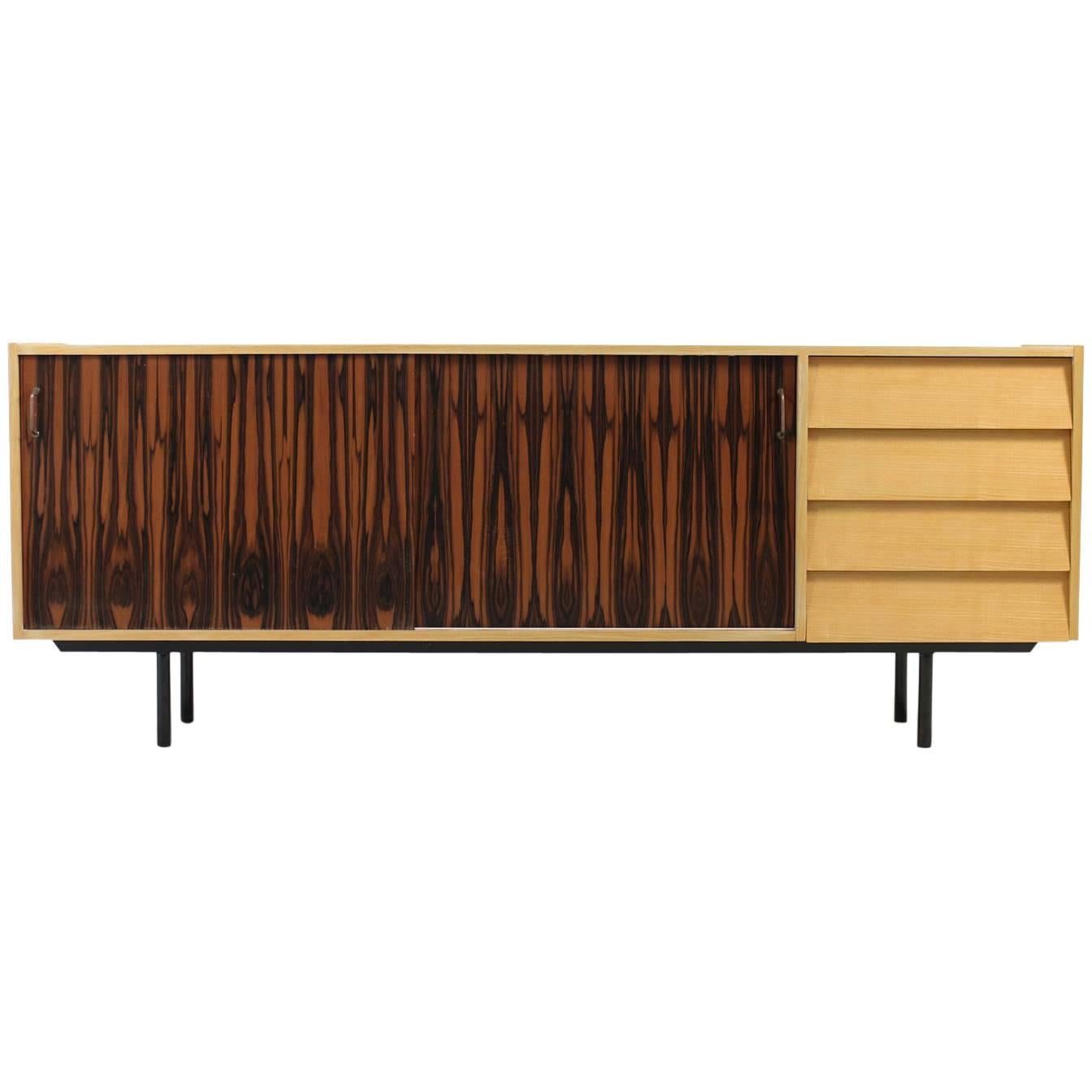 1950s Oak Sideboard Mid-Century Modern Design with Drawers Brass Handles For Sale