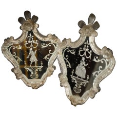 Antique Pair of Early 20th Century Venetian Murano Mirrors
