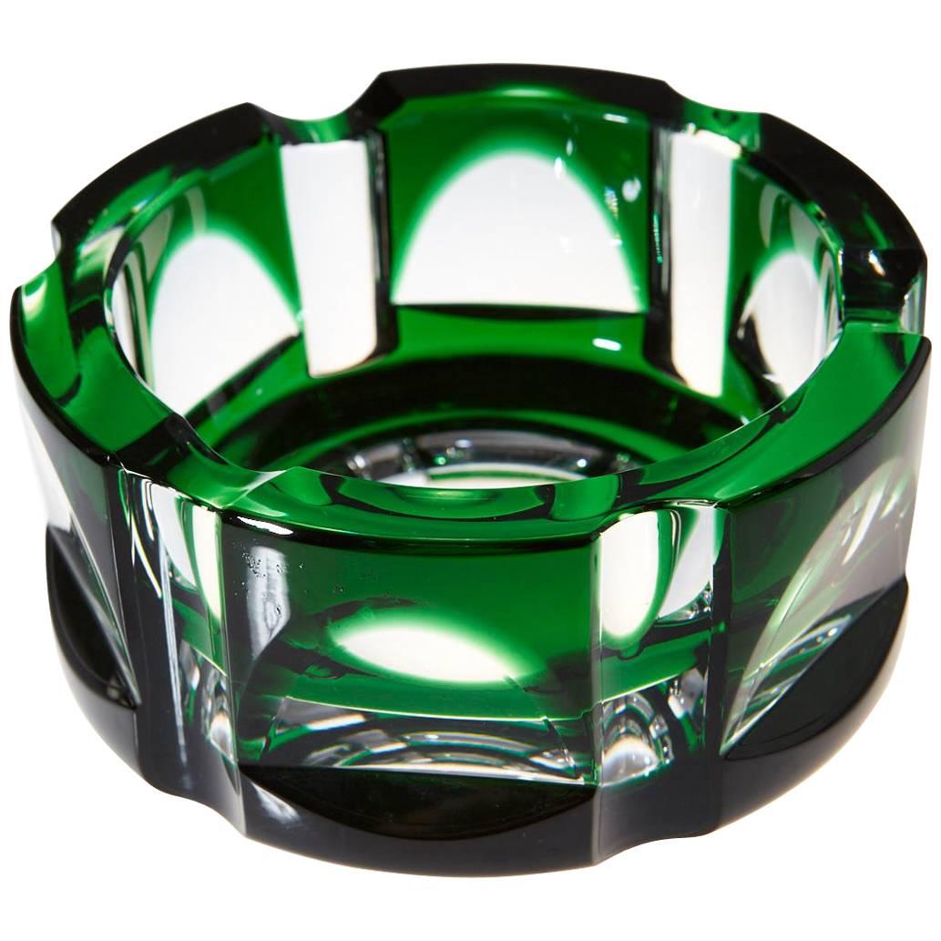 Heavy Hexagonal Emerald Green Crystal Ashtray