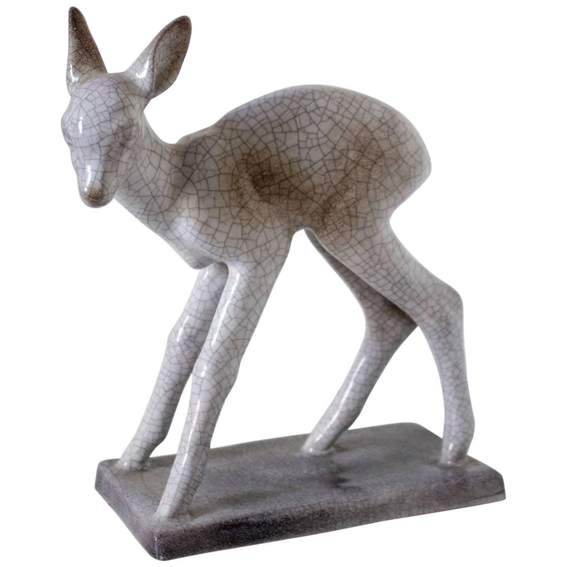 Glasierte Keramik-Skulptur „Bambi“ von Else Bach, Deutschland